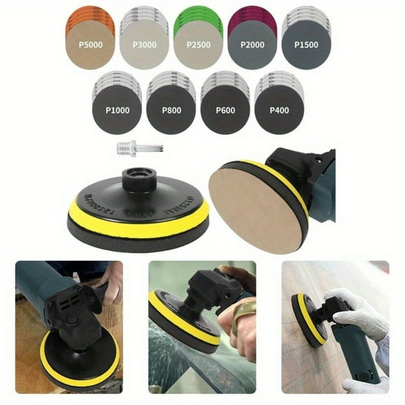45PCS 5 Inch Wet Dry Sanding Discs Kit with Hook and Loop Backing Pad 5/8-11 and Foam, Angle Grinder Drill Sanding Attachment for Wood Metal Car