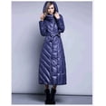 thumbnail image 3 of Chaqueta de plumón para mujer, chaqueta de plumón de pato blanca cálida de invierno, con capucha y lazo en la cintura, parka de sección larga, abrigo ajustado hasta la rodilla para mujer, 3 of 5