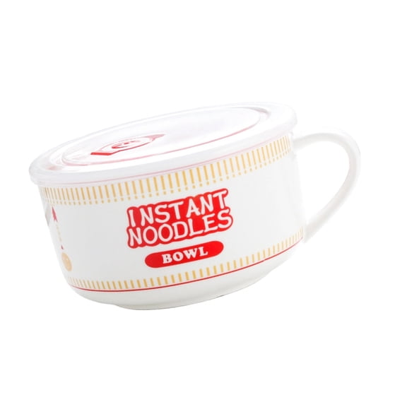 WINDLAND Japanese Ceramic Ramen Bowl With Lid Heat Resistant Handle Cartoon Design 1100ml Large Capacity