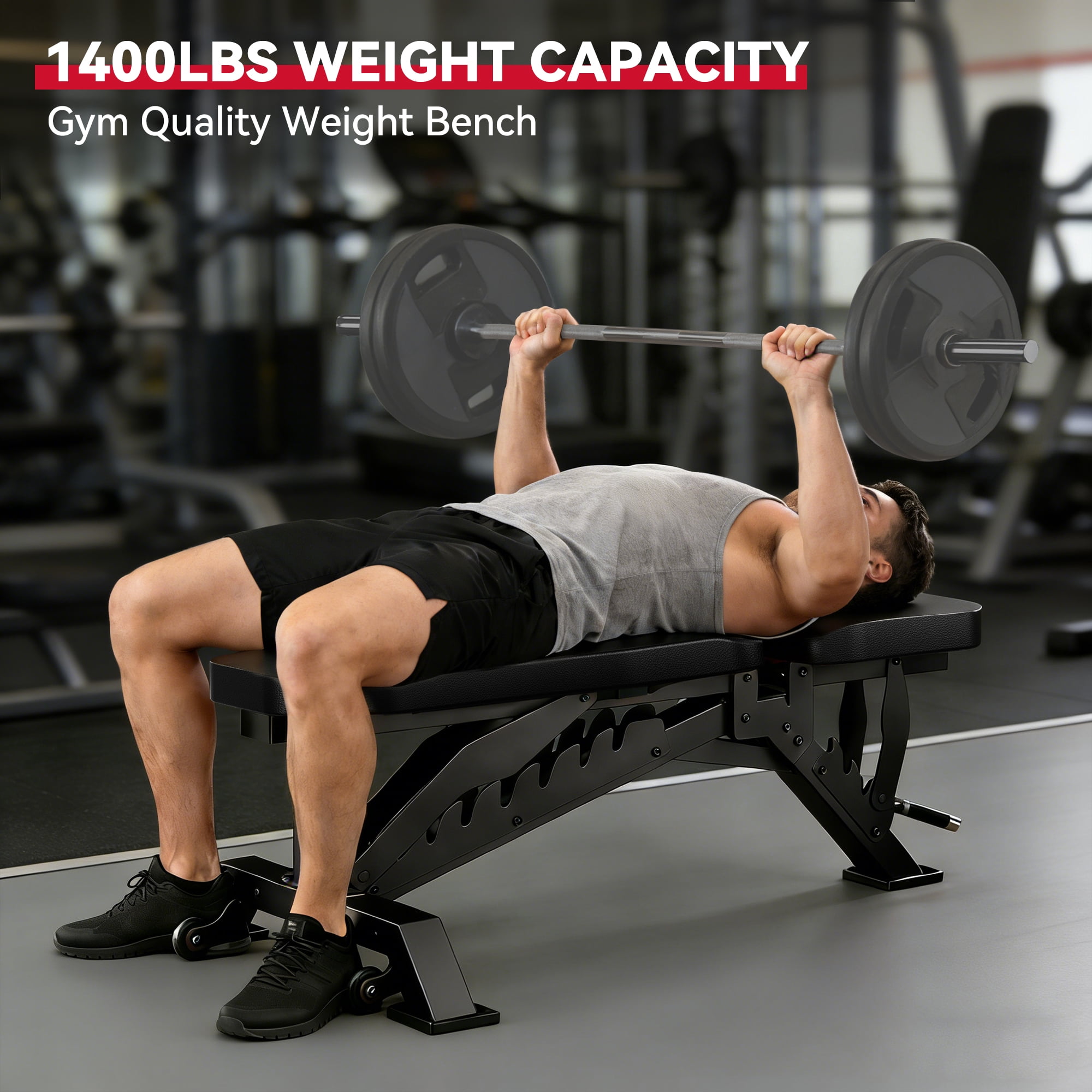 FASTES Adjustable Weight Bench 8 Positions Foldable Workout Bench Heavy-duty Weight Bench Press for Home Gym Full Body Strength Training, Max Weight 1400lbs, Black