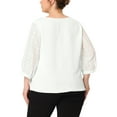 thumbnail image 3 of Agnes Orinda Women's Plus Size Lace Floral V Neck 3/4 Sleeves Button Blouse 1X White, 3 of 5