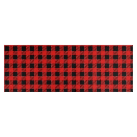 Red Black Plaid Checkered Pattern Kitchen Rug Mat,Kitchen Runner Rugs Non Skid Washable,Decorative Kitchen Floor Mats for Kitchen,Sink,Laundry,17"X47"