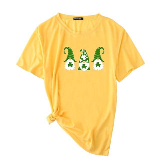 Pxiakgy Vente de Liquidation! T-Shirt de la Saint-Patrick pour Femmes Gnomes Mignons T-Shirt Imprimé Trèfle Manches Courtes T-Shirts Graphiques Hauts Femmes Manches Courtes Col Rond Mode Décontractée Jaune G