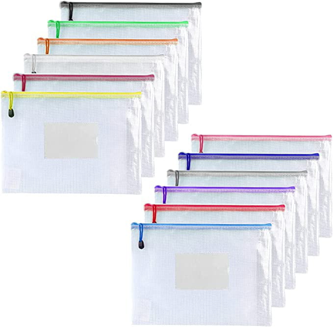 6x 8, Multicolor Oaimyy-Plastic Mesh Zipper Pouch Document Folders Bag & Zipper-Waterproof Zip File Folders for School Office Supplies Travel,Puzzles Games Organizing Storage 