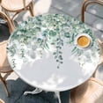 thumbnail image 3 of Green Eucalyptus Leaf on White Fitted Round Tablecloths Table Covers 36"-44",Waterproof Table Cloth for Kitchen Holiday Party Tables Decor, 3 of 9
