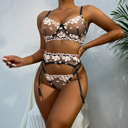 

Miayilima Intimates For Women Fashionable Lace Flower Embroidery Lingeriet Tight Underwear Size M