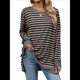 thumbnail image 2 of Camisa Informal de Larga A Rayas para Mujer, , con Cuello Redondo, Ajustada, Holgada, Básica Café Negro M, 2 of 10