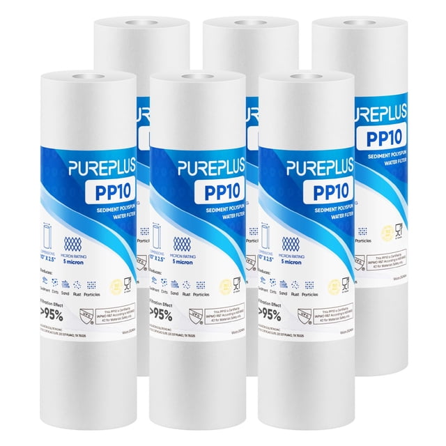 Filtro de agua PUREPLUS PP10, 10 x 2,5 pulgadas, 5 micrones, paquete de 6
