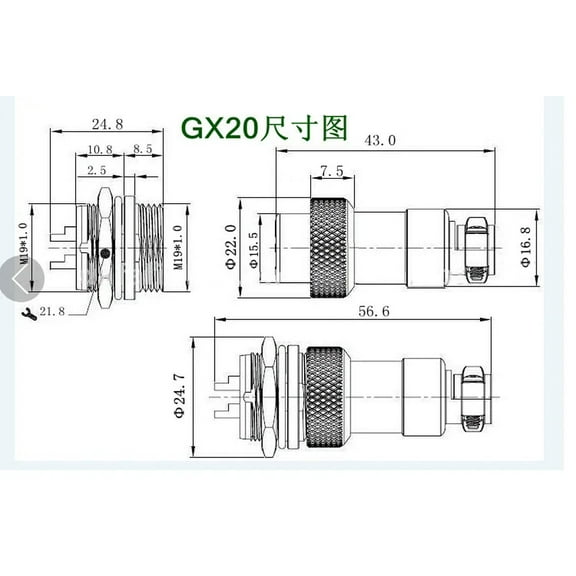 FOR 1Set GX20 Aviation Connector Plug Socket Circular Connector 2 3 4 5 6 7 8 9 10 12 13 14 15 Pin M19 19mm Cable Wire Male Female