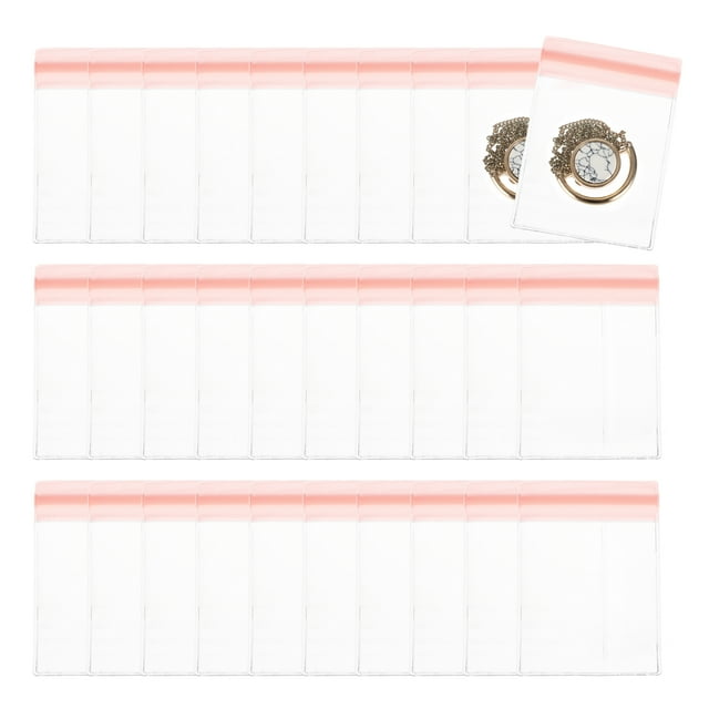 Uxcell 30 Pcs Bolsas de Almacenamiento de Joyería de Plástico Transparente con Cierre, Rosa (2.4 x 3 Pulgadas)