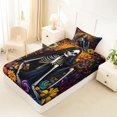 thumbnail image 4 of Castle Fairy Boho Gothic Skeleton Twin Sheets 3pcs,Colorful Flowers Bedding,Yellow Blue Black,1 Fitted Sheet,1 Flat Sheet and 1 Pillowcase, 4 of 6
