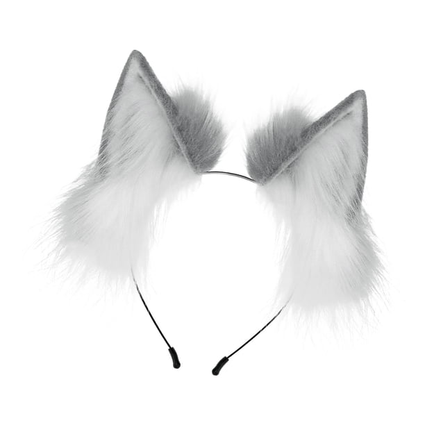 Orejas de lobo de peluche, pinza para el pelo, diadema con orejas de zorro para juegos de rol, fiestas, disfraces, regalos Gris