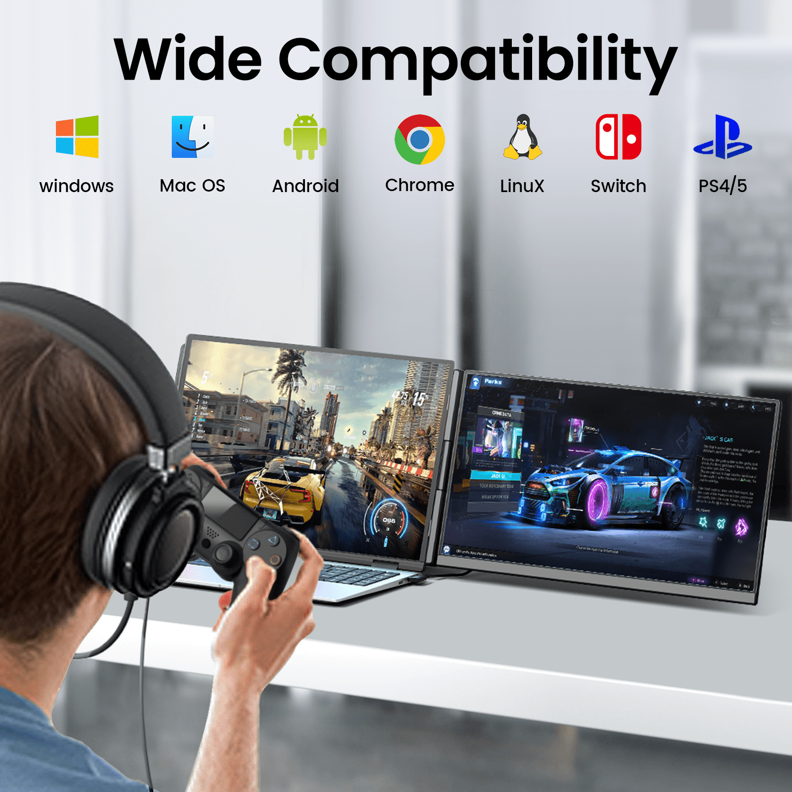 Zynity Laptop Screen Extender, 15.6" FHD 1080P IPS Portable Monitor for Laptop, Plug and Play Dual Monitor Extender for 13"-17.3" Laptops, Compatible with MAC, Windows, Android, Linux, Chrome