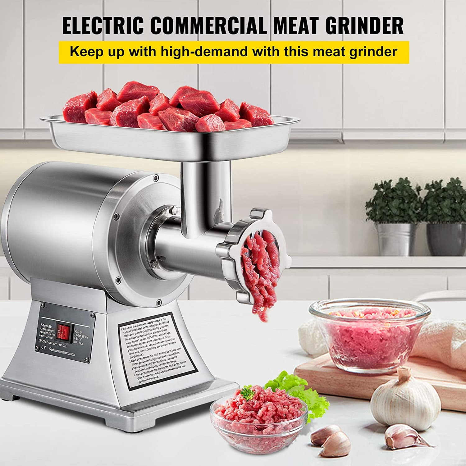 VEVOR 1100 W Commercial Meat Grinder 660 lb./Hour Electric Sausage Maker  Detachable Head Easy Clean with Waterproof Switch JRJXZAT-22A300KG1V1 - The  Home Depot