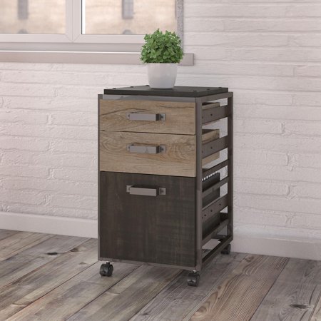 UPC: 0042976074166 | Bush Furniture Refinery 3 Drawer Mobile File Cabinet Rustic Gray RFF116RG-03
