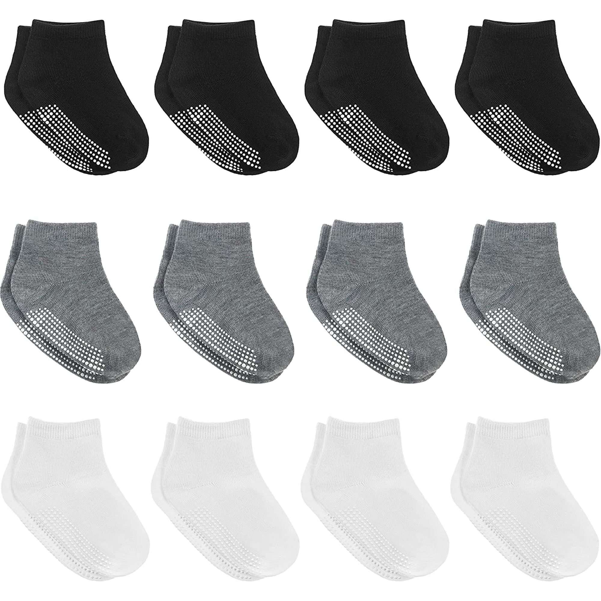 Debra Weitzner Non-Slip Toddler Socks With Grips for Baby Boys and Girls - Anti-Slip Crew Socks for Infant's and Kids, 12 Pairs