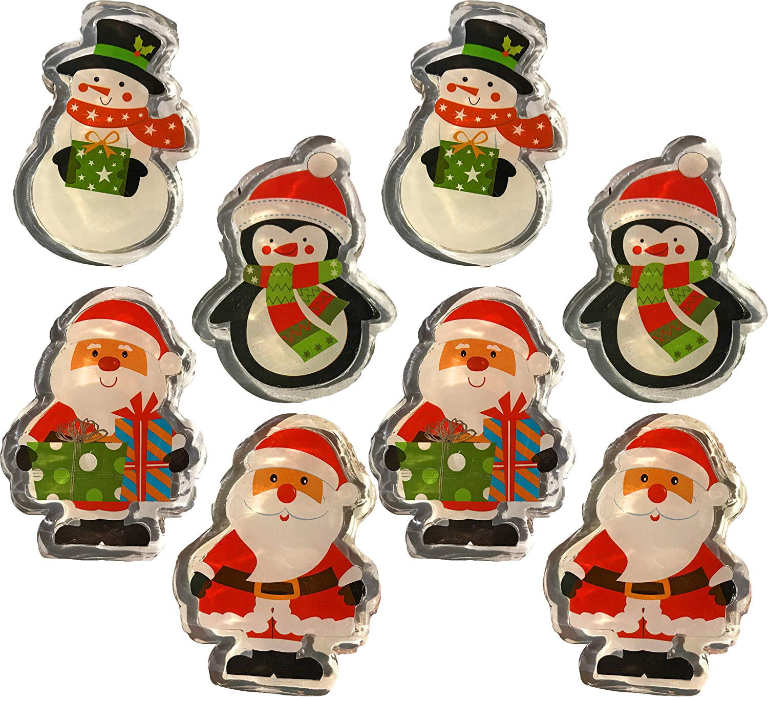 3.4" x 2.5" Christmas Holiday Gel Santa Snowman Penguin Window Clings Set of 4 