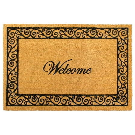 RugSmith Machine Tufted Scroll Border Welcome Indoor and Outdoor Coir Doormat, 24" x 36"