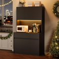 thumbnail image 3 of Accreate Kitchen Pantry Cabinet with Charging Station, Large Kitchen Pantry with Microwave Countertop and LED Lights, Tall Cabinet with Storage Drawers, Black, 3 of 7