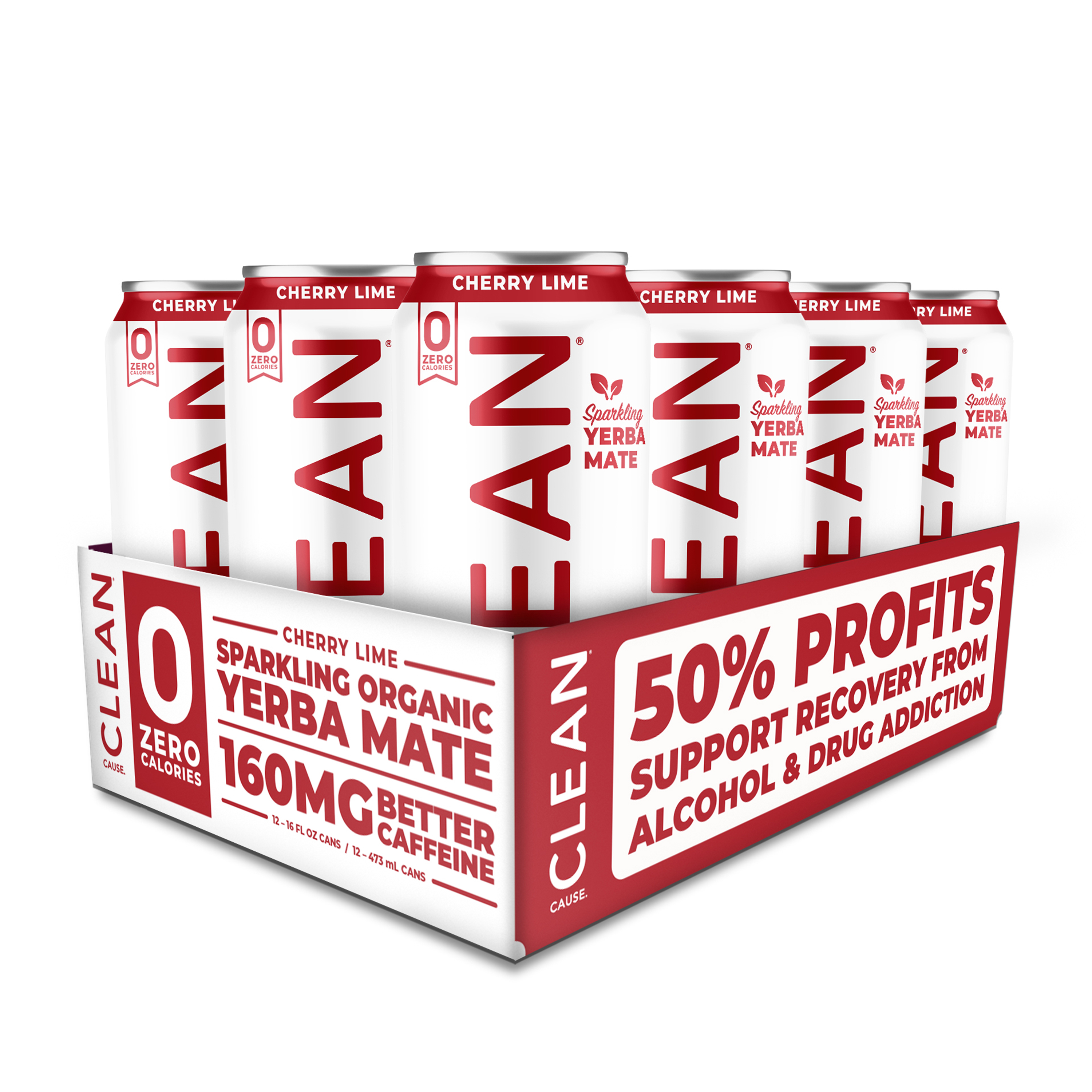 CLEAN Cause Sparkling Yerba Mate Cherry Lime 12pk/16oz