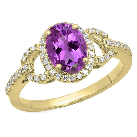 1.45 Carat (ctw) 18K Yellow Gold Oval Cut Amethyst & Round Cut White Diamond Ladies Bridal Halo Style Engagement Ring 1