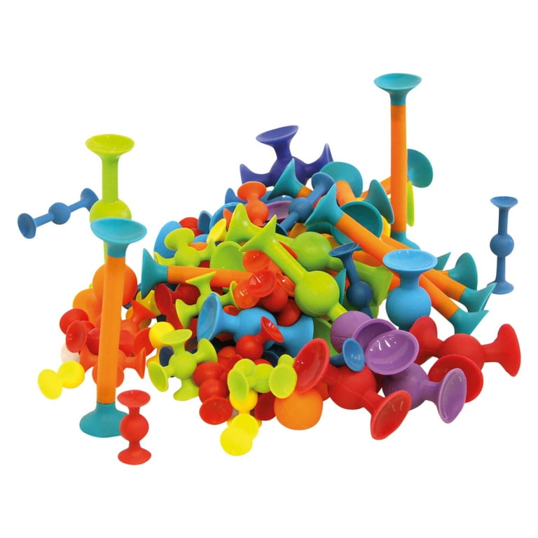 Fat Brain Toys Squigz 75 Piece Set - Suction Cup Toy Set with Storage Bag,  BPA Free Silicone Sensory Wall Toys, Stem Building Toys, Kids Travel Toys 