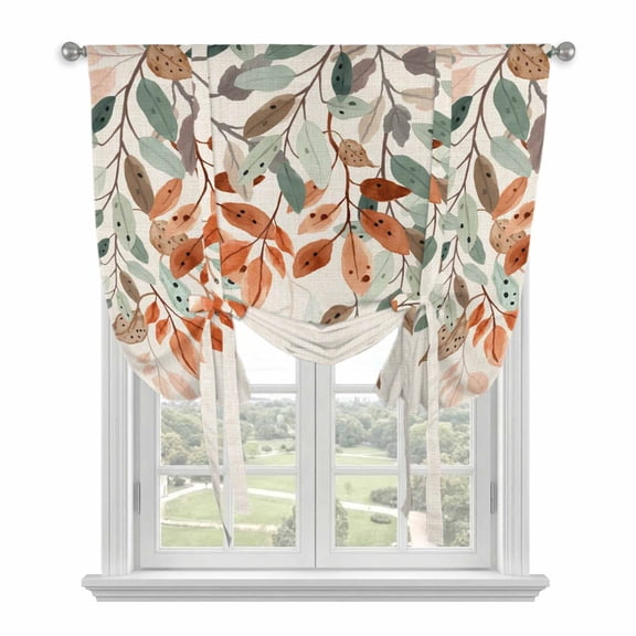 Vintage Leaves Balloon Curtains for Windows, Bedroom Curtains 54 Inch Length, Summer Botanical Pastoral Watercolor Rustic Tie Up Curtains Panels Thermal Insulated Bathroom Curtains Window 42"x54"