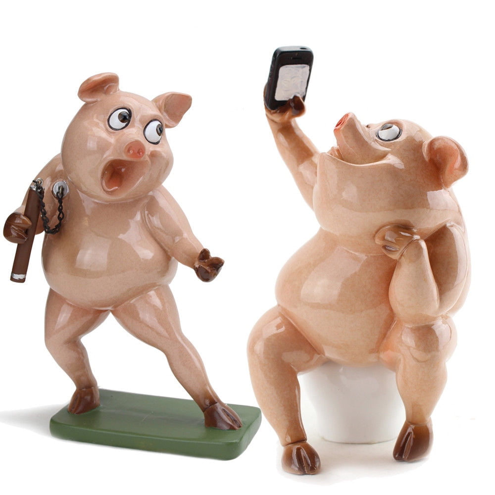 Set Of 2 Novelty Funny Pigs Statue Taking Selfie On Toilet And Kung Fu Martial Artist Like Bruce Lee For Home Bathroom Decor G16620 G16621 Walmart Com Walmart Com