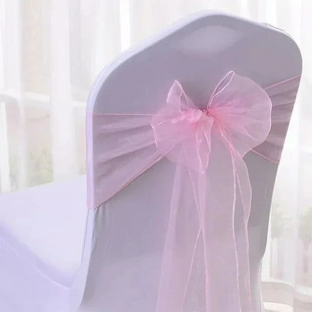 

QHNGJZ 50 Elegant Pink and Silver Organza Chair Sashes Bows Ties for Wedding Banquet Event - Country Wedding Chair Decorations