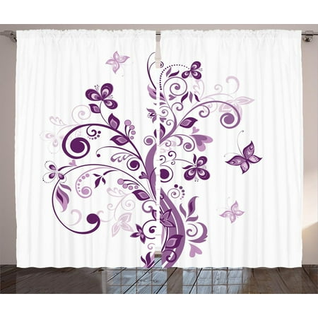 Mauve Decor Curtains 2 Panels Set Embellish Tree With Swirled