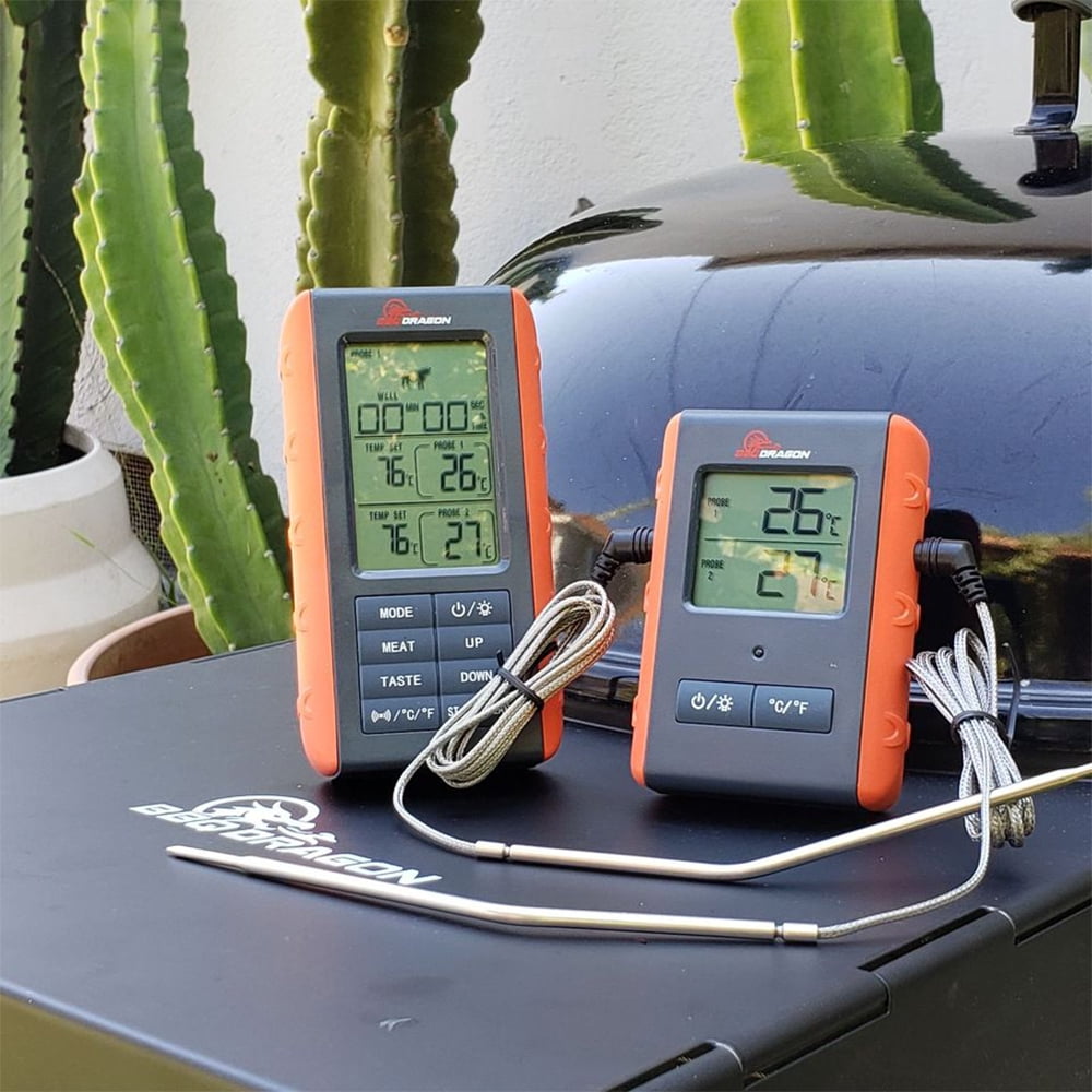 BBQ Dragon 2 Piece Wireless Meat Digital Thermometer with Remote, 2 High-Temperature Probes Perfect for Smoking or Roasting