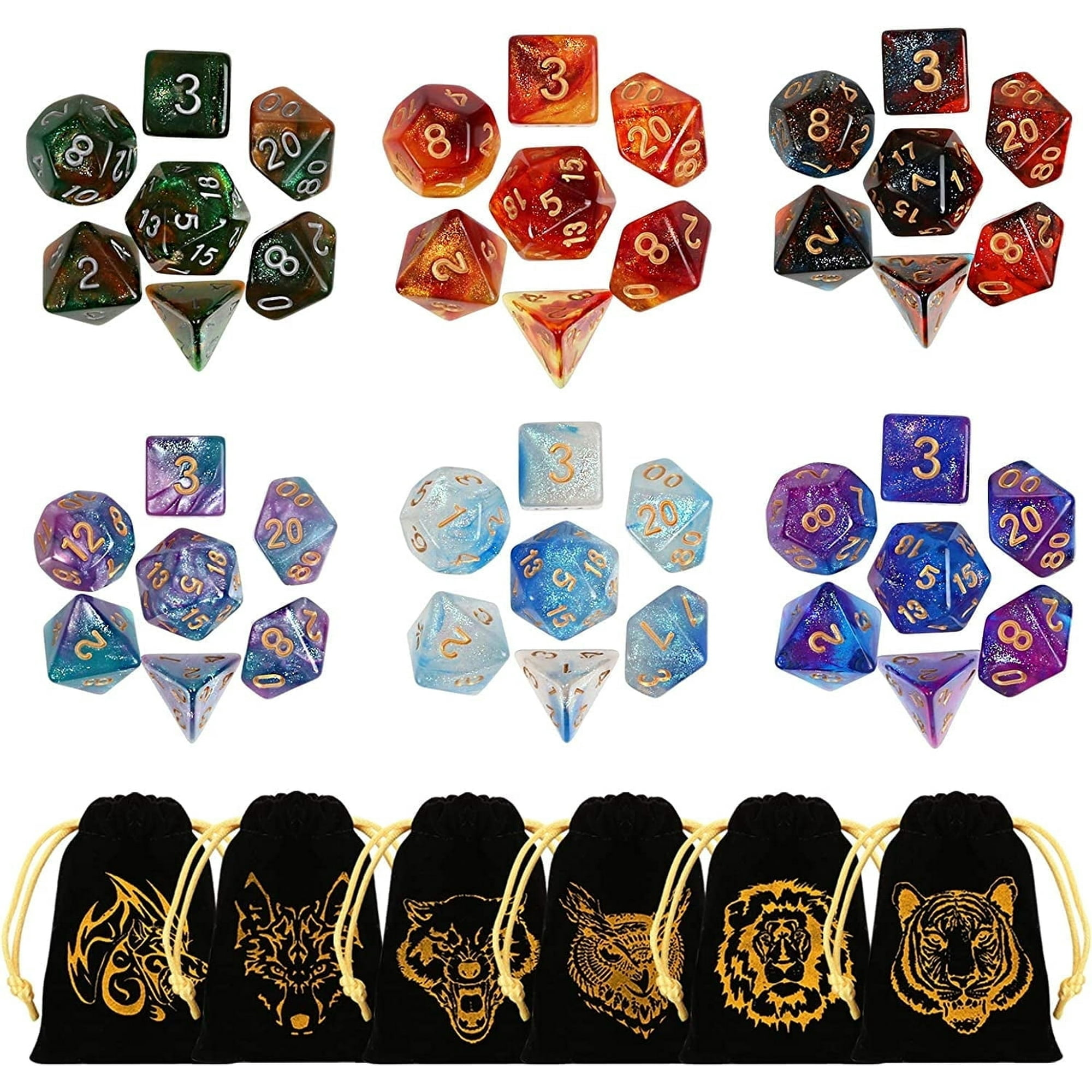 Naler 6 Sets DND Dice,42 Pcs Polyhedral Dice with 6 Drawstring Pouches for Dungeons and Dragons D&D RPG MTG Table Games for 5 Years & up, All Ages