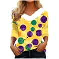 thumbnail image 2 of UPPADA Femmes T-Shirts à Manches 3/4 Mardi Gras Yall T-Shirts à Imprimé Floral Col Rond Blouse à devant Plissé Hauts d'Été Décontractés Chandail à Enfiler Haut Mode Fête Défilé Hauts pour Femmes Hauts à Manches 3/4 Économie, 2 of 5