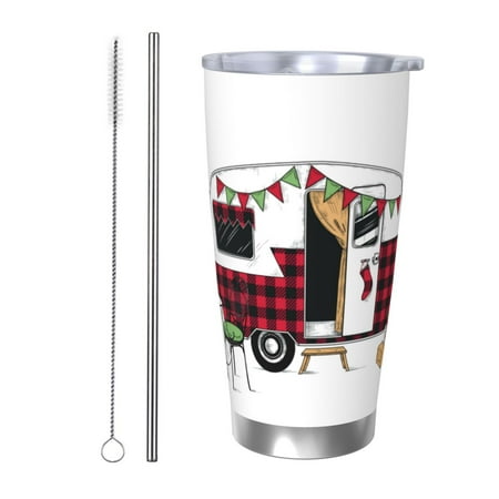 

Ocsxa Vintage Buffalo Plaid Christmas Camper Pattern 20oz Travel Coffee Mug with Flip Lid Stainless Steel Insulated Insulated Coffee Mug Thermal Cup with Splash Proof Sliding Lid-Straw Two-piece Set