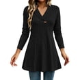 thumbnail image 2 of Warop Women's Ribbed Brushed V Neck Long Sleeve Pullover Mid Length Loose Sweater for Autumn and Daily Wear, 2 of 9
