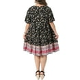 thumbnail image 4 of Agnes Orinda Women's Plus Size Boho Floral Dresses Flowy Tie Crew Neck Short Sleeve Summer Beach Casual Midi Sun Dress 2X Black, 4 of 7