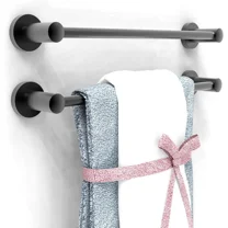 Bathroom Towel Bar 16 Inch, Stainless Steel Rust Proof, 2 Pack, Matt Black