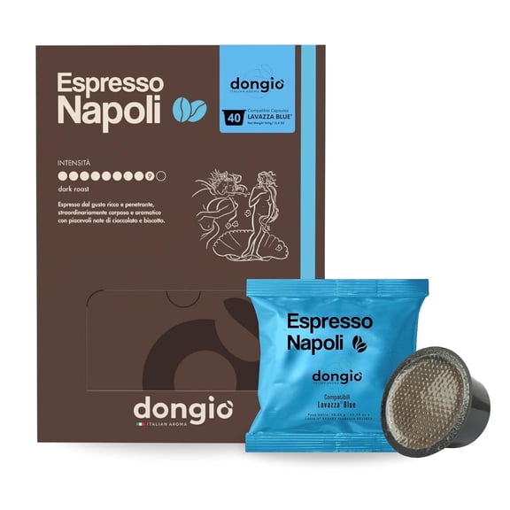 Dongio Caffe Espresso Napoli – Compatible with Lavazza Blue, Dark Roast Espresso Capsules, 40 Count
