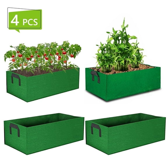 Tripumer 4 Pcs Fabric Raised Garden Bed Grow Bags Fabric Plant Container Rectangle Breathable Planting Container Grow Bag Planter Pot with Handles for Plants Flowers Vegetables Green