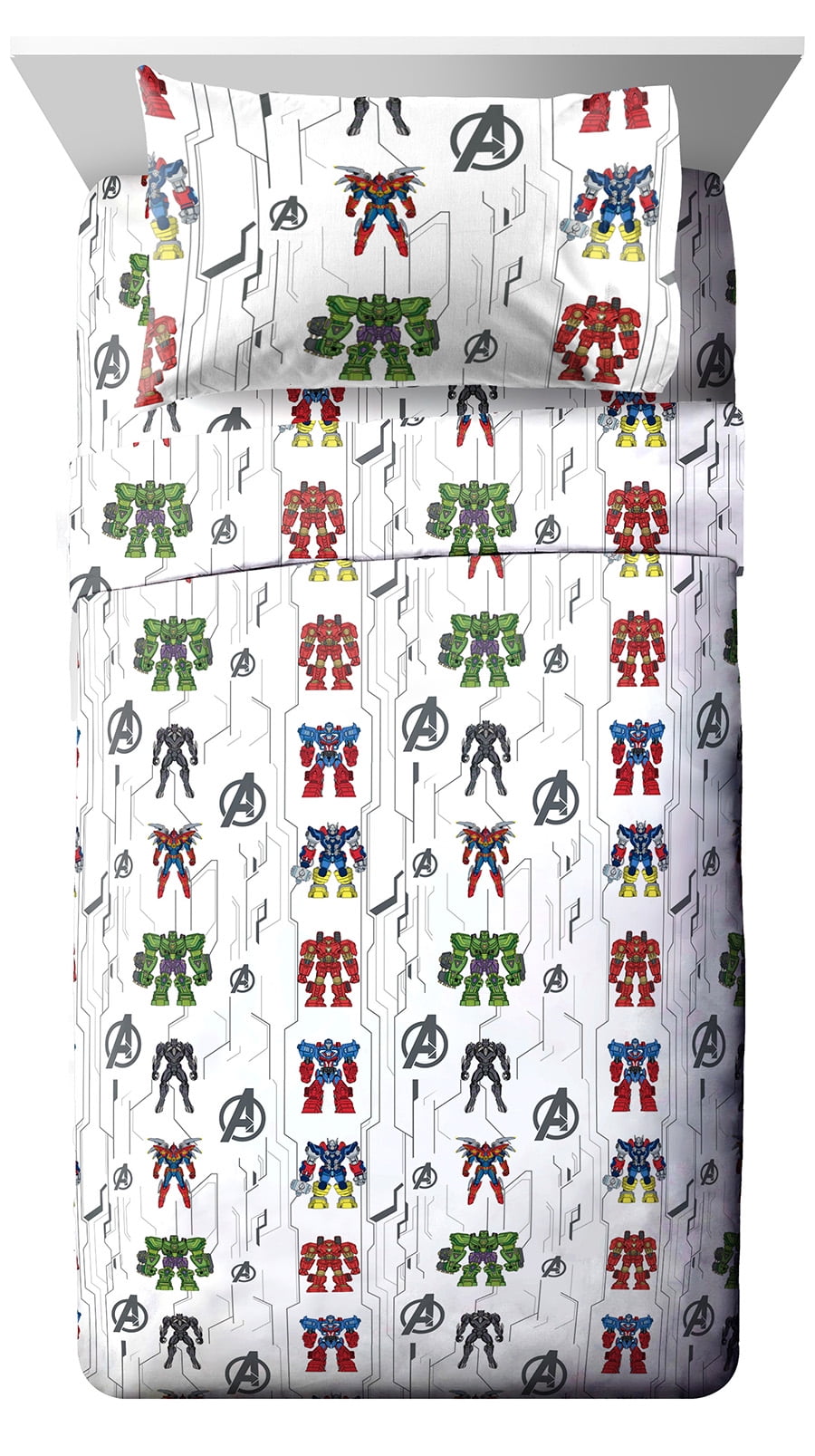 Marvel Avengers Mech Punch 4-Piece Childs Grey Microfiber Bed-in-a-Bag, Twin