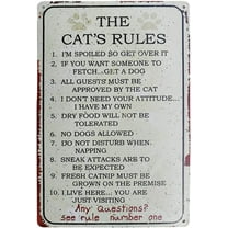 The Cat Rules Vintage Metal Tin Sign Wall Art Pub Bar Gifts for Cat Lovers Pet Size 8X12Inch