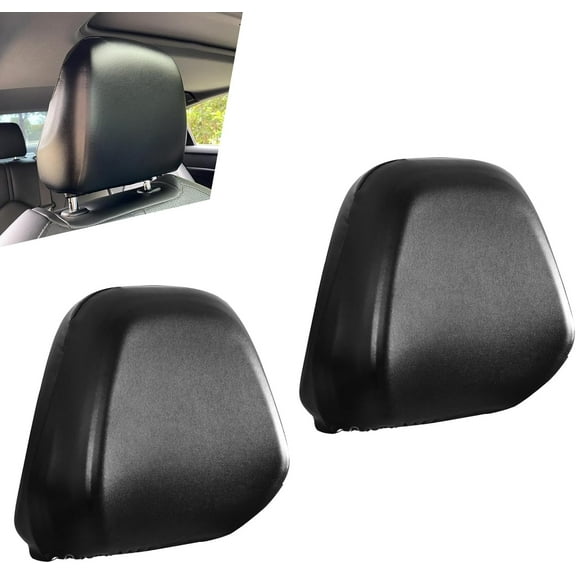 2 PCS Cars Headrest Covers, Full Wrap-around Non-marking Fit Anti-scratch Protector, Waterproof Leather Portable Reusable Elastic Dust Cover, for Most Cars Seat Headrest Accessories (Black #S)