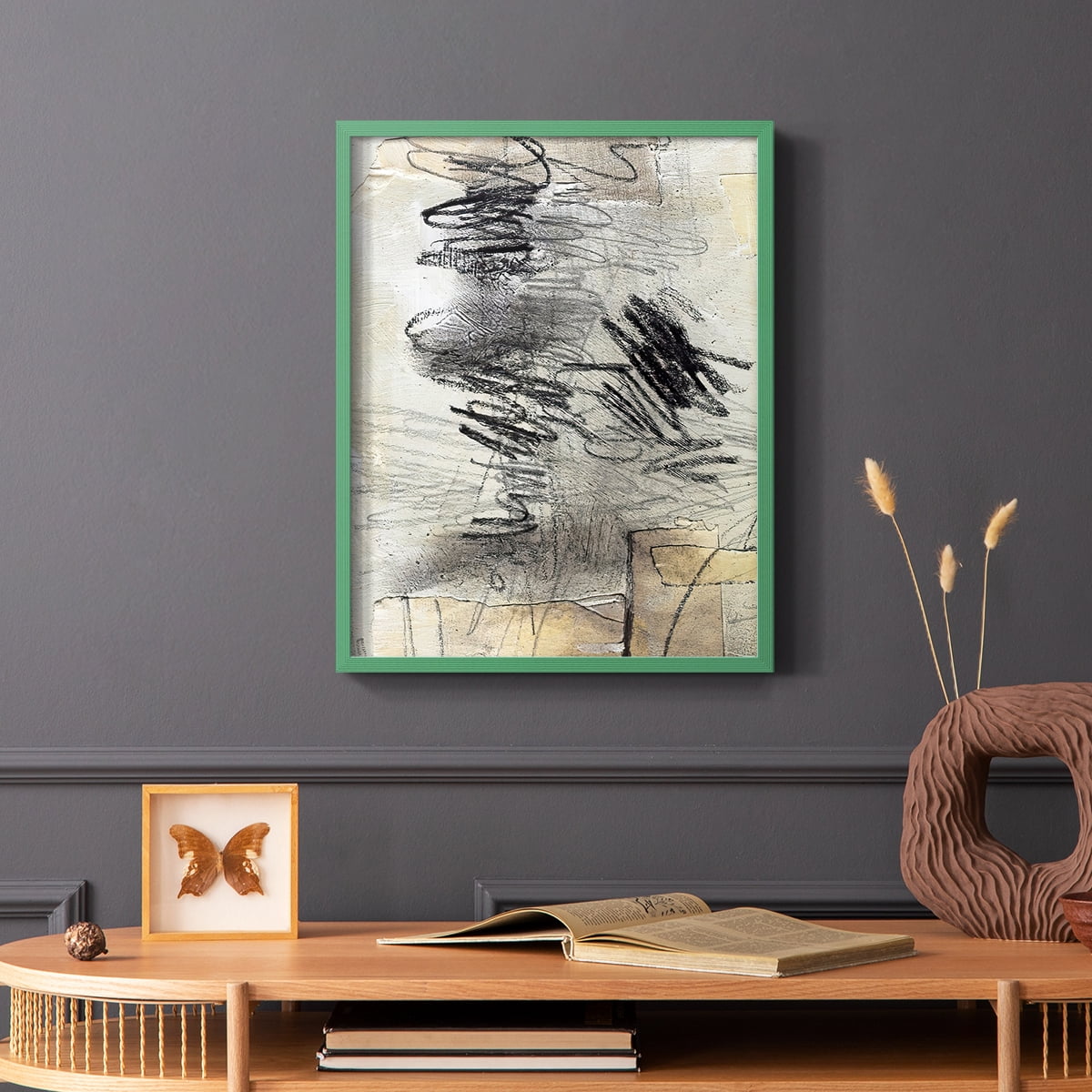 Masked Notes II Framed Print in Green Solid Wood Framed Print No Nail Hanging