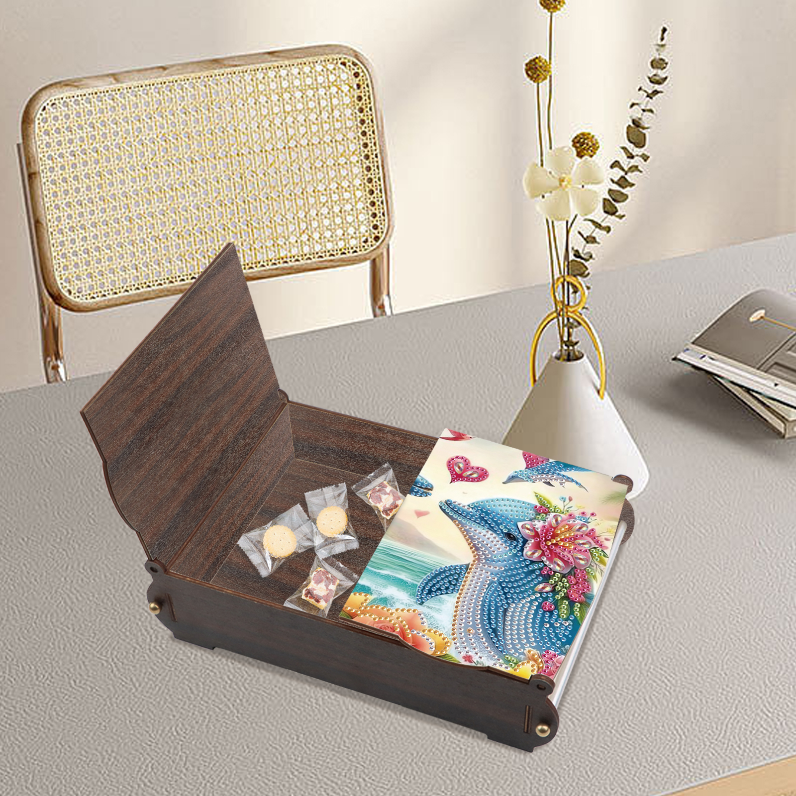 Diamond Painting Kit Storage Box, Floral Dolphin DIY Multi-Purpose Craft Storage Box, Ideal for Home Office Holiday Gifts
