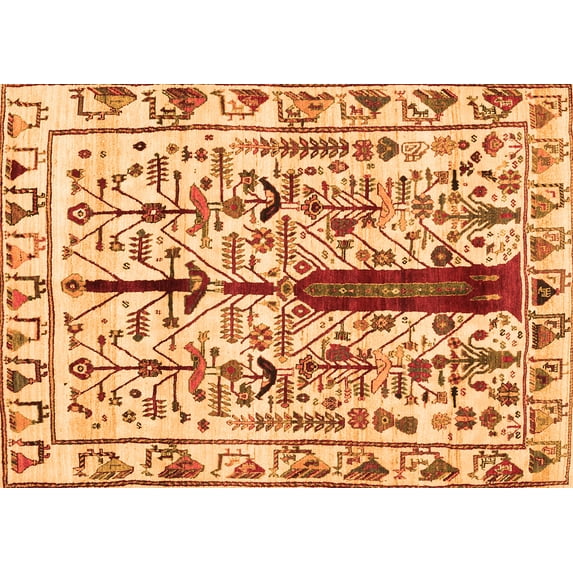 Ahgly Company Indoor Rectangle Abstract Orange Contemporary Area Rugs, 2' x 4'