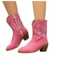 thumbnail image 1 of Womens Wide Mid Calf Cowboy Riding Boots Size Zipper Casual Leather Pointed Toe Cowgirl Dress Short Boots, 1 of 7