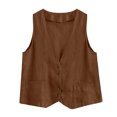 thumbnail image 4 of Linen Vest for Women Sleeveless V Neck Button Down Jacket Waistcoat with Pockets Casual Lightweight Business Blazer Solid Color Soft Clothes Coffee 2XL, 4 of 6