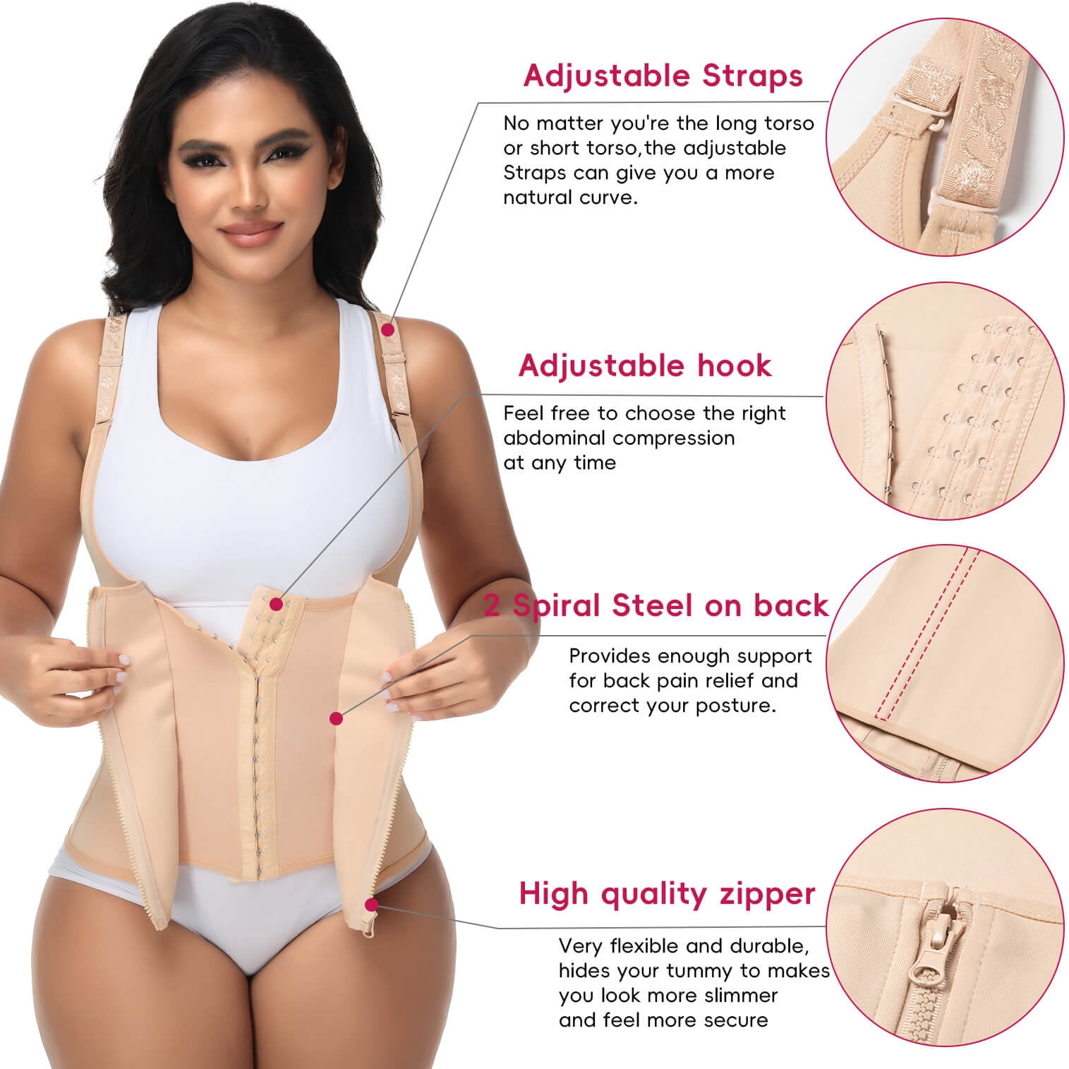 Ceinture Gainante Femme Nude M/L - Soutien Ventre Plat, Tiges Acier Mémoire De Forme, Pour Sport, Silhouette - 6