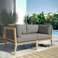 thumbnail image 2 of Lounge Loveseat Sofa, Grey Gray Natural, Teak Wood, Outdoor Patio Balcony Cafe Bistro Garden Hospitality Restaurant, Modern Contemporary HB34444, 2 of 8