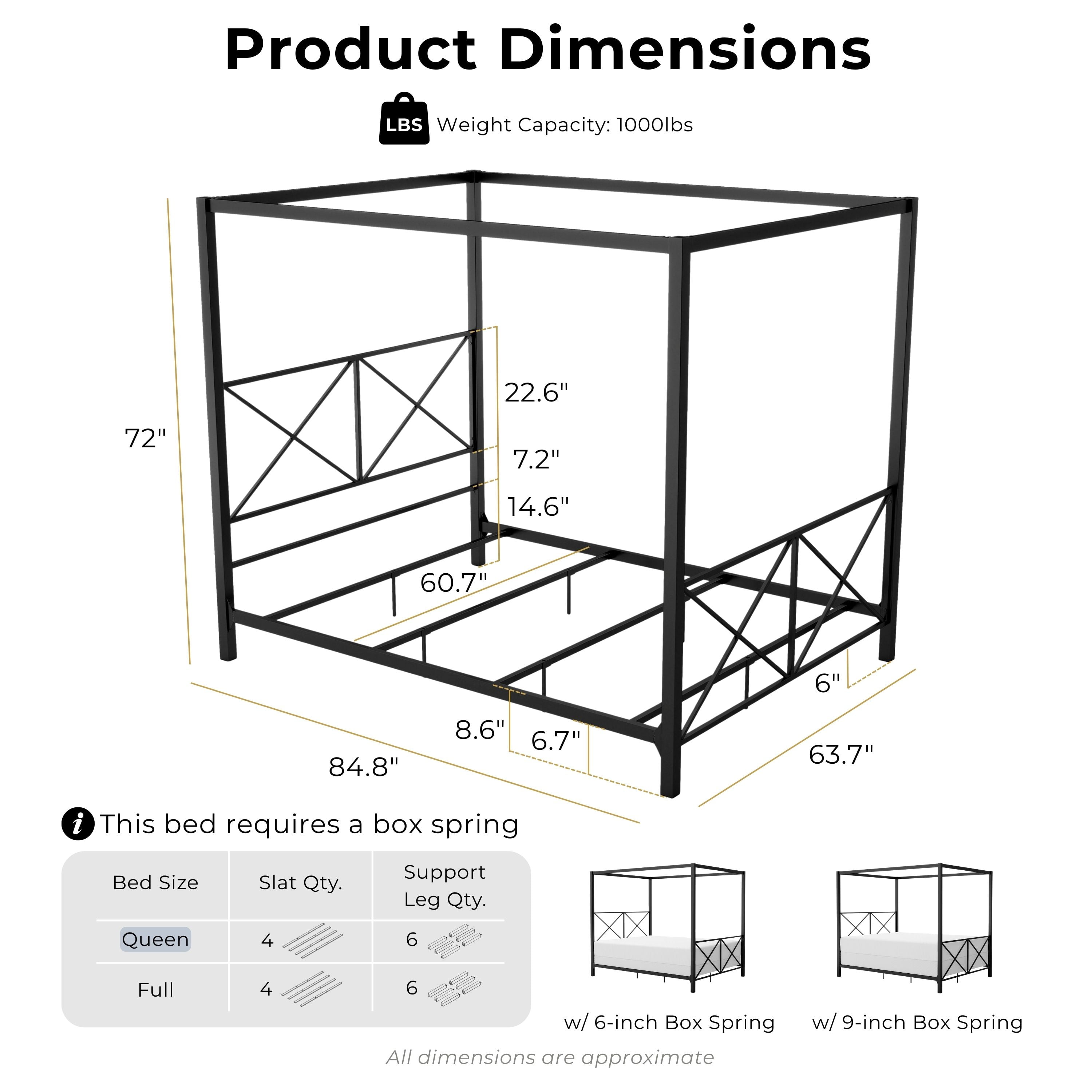 Furniture of America Rosedale Modern Metal X-Cross Canopy Bed, Queen Size, Black